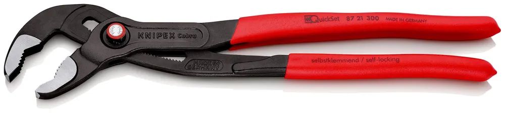 KNIPEX Cobra® QuickSet Hightech-Wasserpumpenzange mit rutschhemmendem Kunststoff überzogen grau atramentiert 300 mm