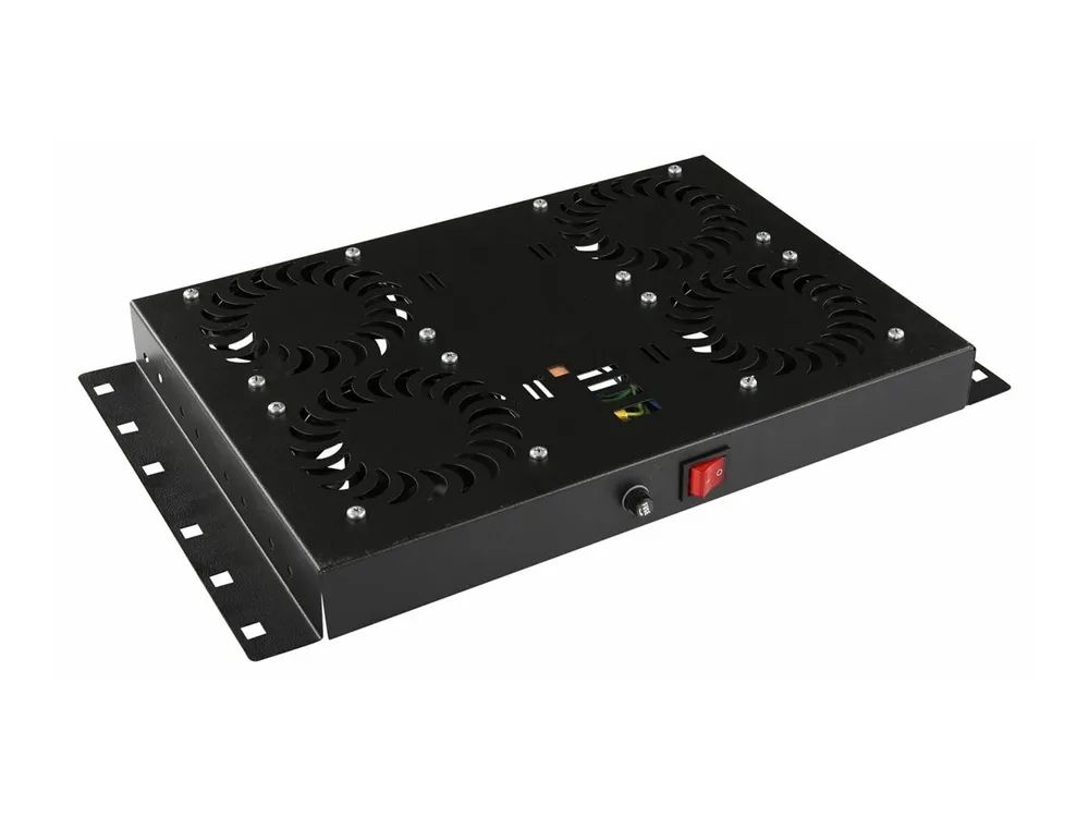 Lanview by Logon - Lüftervorrichtung für Rackdach - analog controlled, built-in UK plug - mit 4 Lüfter, Thermostat - Schwarz, RAL 9005 - 1U - 48.3 cm (19")