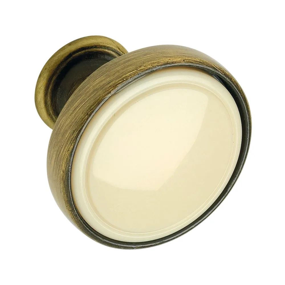 Siro Knopf Anaheim 2 ø 30 mm,Tiefe 26 mm, ZN/Kunststoff altmessing brüniert/beige
