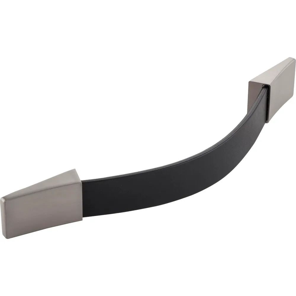 Furnipart Griff Safari LA 160/192, Breite 224 mm, Leder schwarz/Sockel ZN Edelstahl Effekt