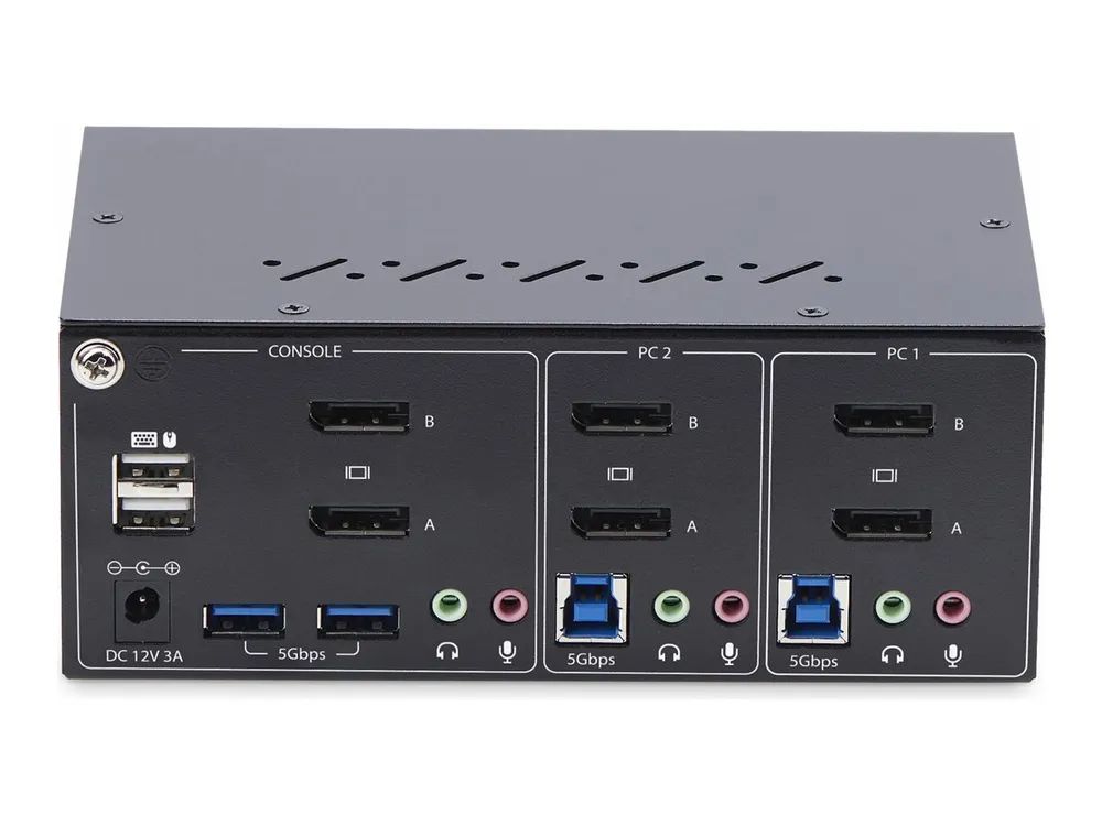StarTech.com 2-Port Dual-Monitor DisplayPort KVM Switch, 4K 60Hz, 2x USB 5Gbps Hub Ports, 2x USB 2.0 HID Ports, Hotkey and Push-Button Switching, TAA Compliant - ESD Level 3 Protection (P2DD46A2-KVM-SWITCH)