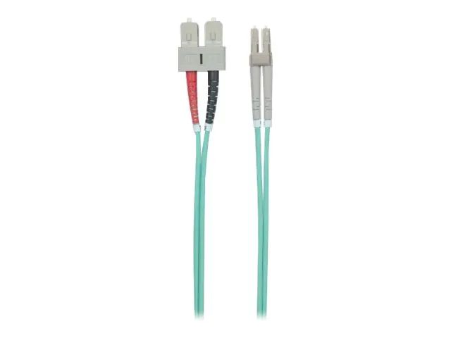 Intellinet Fiber Optic Patch Cable, OM3, LC/SC, 3m, Aqua, Duplex, Multimode, 50/125 µm, LSZH, Fibre, Lifetime Warranty, Polybag - Patch-Kabel - LC Multi-Mode (M)