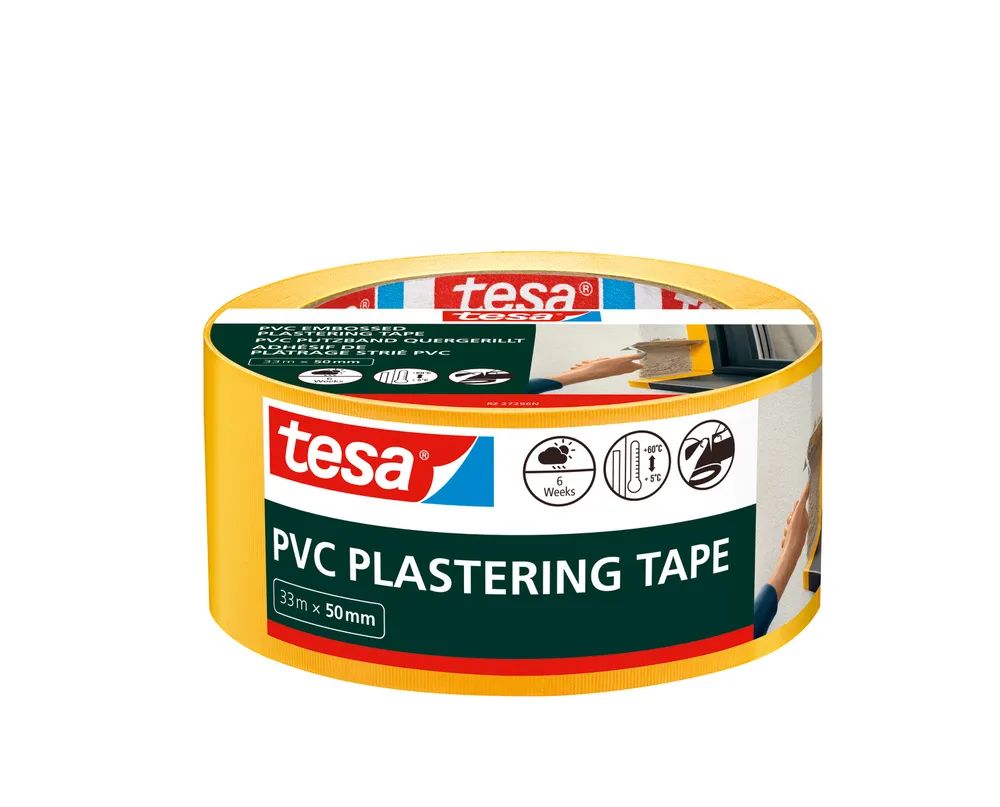 tesa® PVC Putzband – quergerillt – Abdeckband für Putzarbeiten