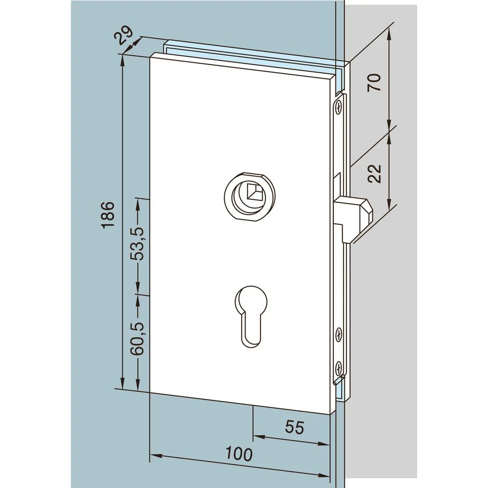DORMA-Glas Schiebetürschloss 05.202, Alu silber eloxiert
