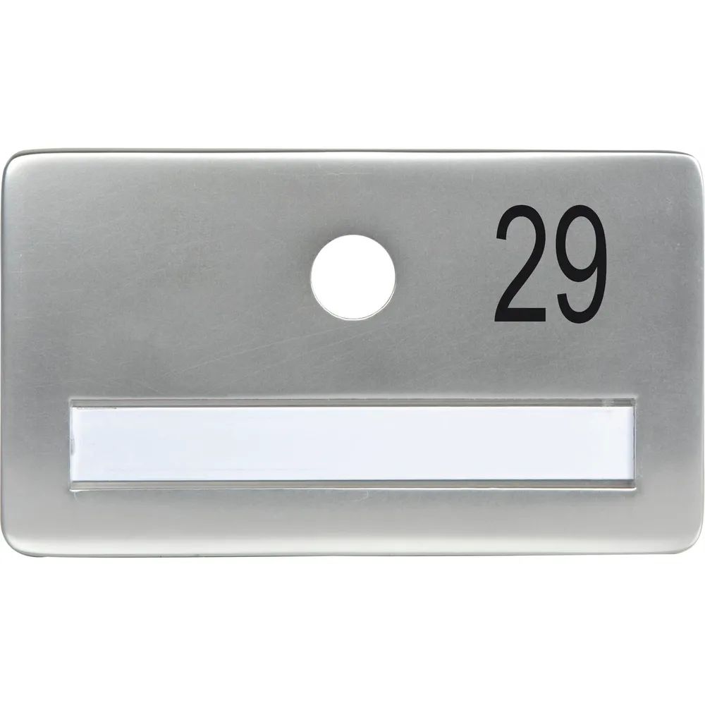 SOLIDO Namensschild ohne Spion, Bohrung ø 14, Alu silber eloxiert, Gravur Nr. 29