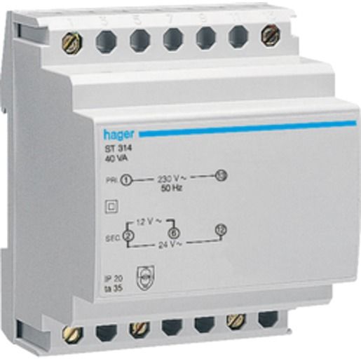 Hager SICHERHEITSTRAFO 3,33A/1,67A / HAGER ST 314 230V/12/24V ST314