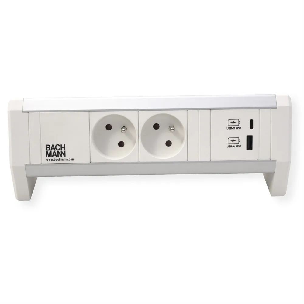 BACHMANN DESK 2xUTE 1xUSB A/C 22W GST18 RAL9010