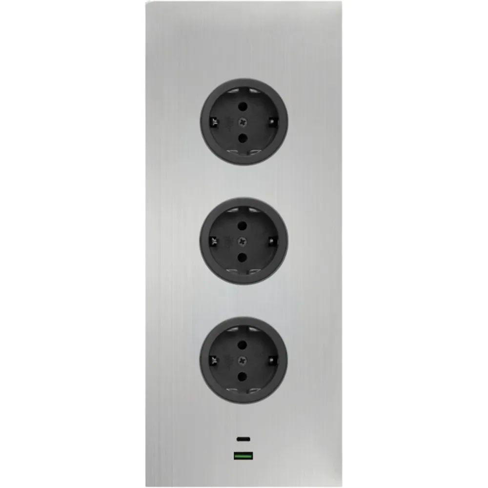 CARESSI Steckdosenelement 3ST29 3 Schukosteckdosen USB-A + C Charger Edelstahl