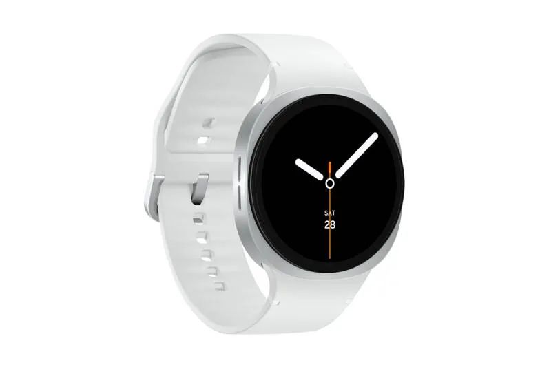 Samsung Galaxy Watch8 - 44 mm - silber - intelligente Uhr mit Sportband - Gummi - weiß - Bandgröße: M/L - Anzeige 3.7 cm (1.47")