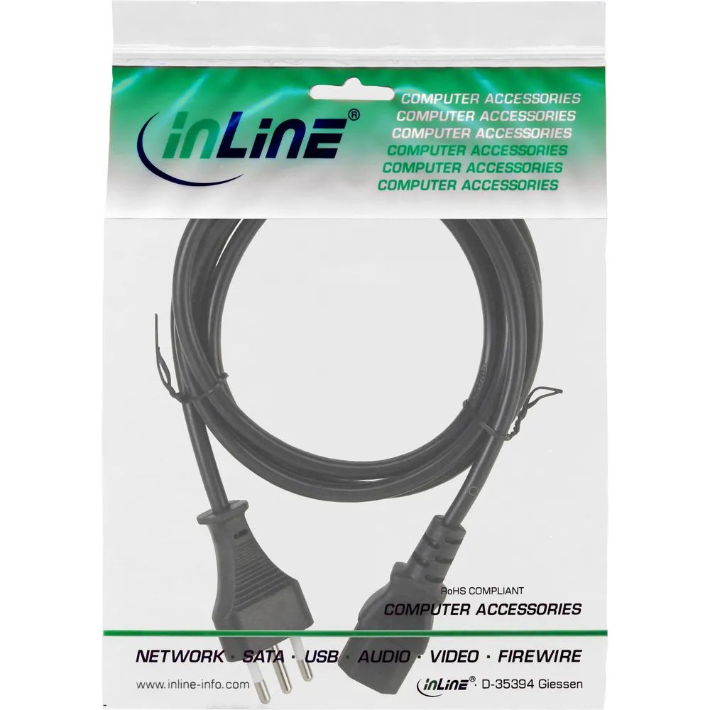 InLine Netzkabel - Netzstecker Italien auf Kaltgerätestecker C13 - 0,5m