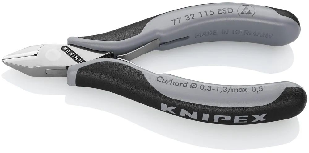 KNIPEX Elektronik-Seitenschneider ESD mit durchgestecktem Gelenk mit Mehrkomponenten-Hüllen 115 mm