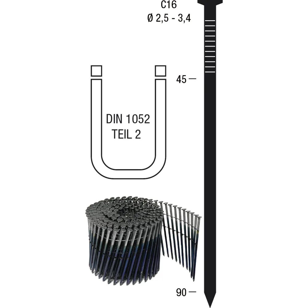 Baussmann Collated Fasteners GmbH  Nagelrollen C16 3,1 x 90 mm HGA verzinkt Drahtgebunden 16 Grad