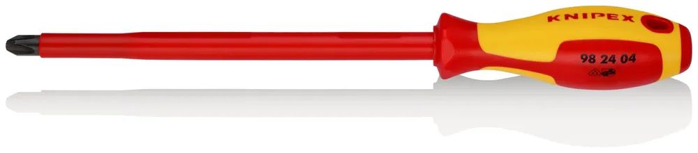 KNIPEX Schraubendreher für Kreuzschlitzschrauben Phillips® isolierender Mehrkomponenten-Griff, VDE-geprüft brüniert 320 mm