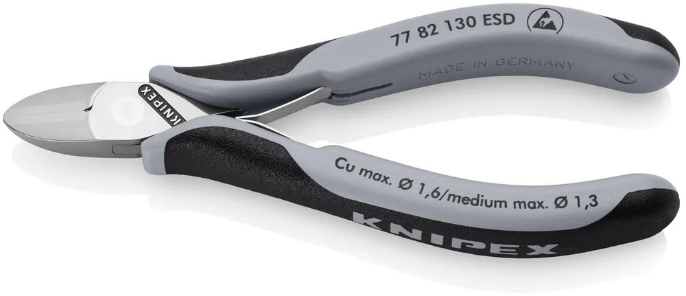 KNIPEX Elektronik-Seitenschneider ESD mit durchgestecktem Gelenk mit Mehrkomponenten-Hüllen 130 mm