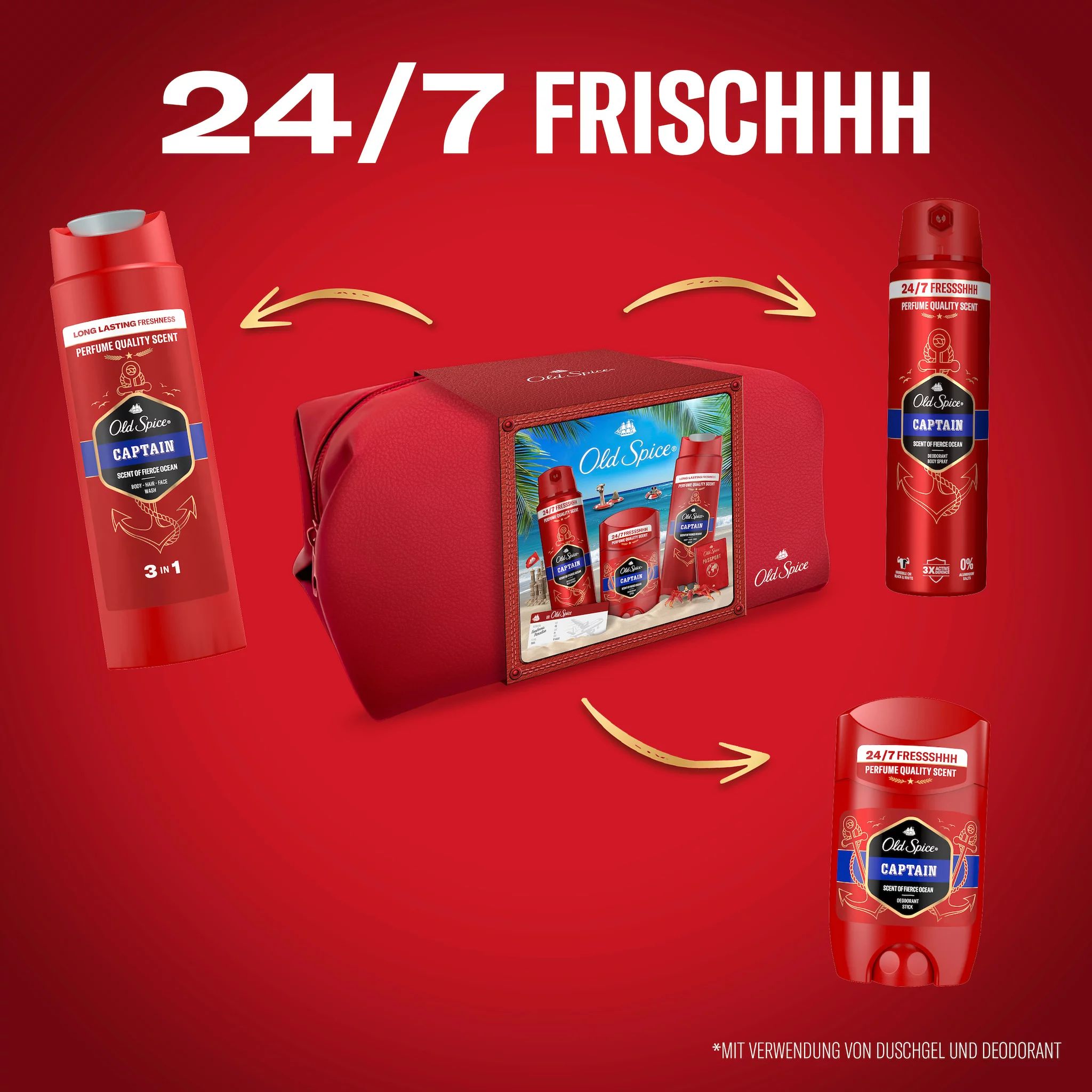 Old Spice Geschenkset Kulturtasche Captain (Spray, Stick, SG)