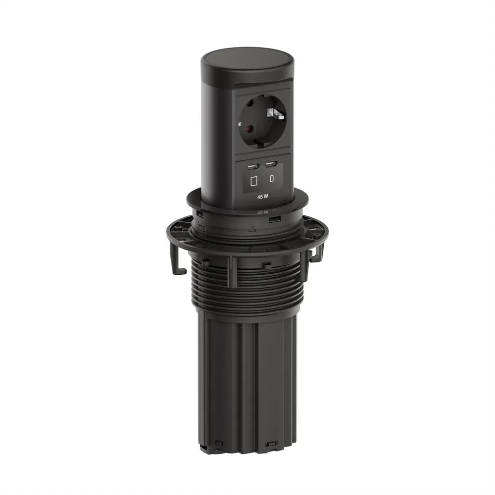 BACHMANN ELEVATOR2 1xCEE7/3, 1xUSB C/C 45W RAL9005 0,5m ISV