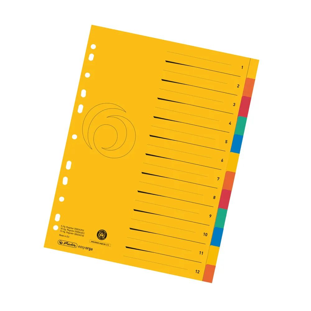 herlitz Kartonregister, A4, 12-teilig + Indexblatt, 5-farbig
