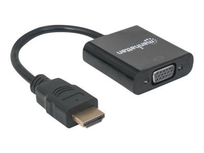 Manhattan HDMI to VGA Converter cable, 1080p, 30cm, Male to Female, Micro-USB Power Input Port for additional power if needed, Black, Three Year Warranty, Polybag - Videoadapter - HDMI männlich zu HD-15 (VGA)