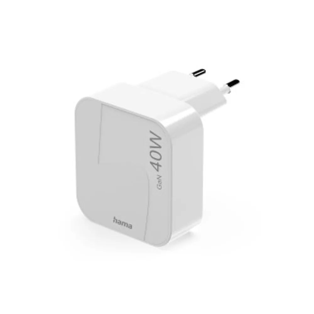 Hama Schnellladegerät, GaN, 2x USB-C, faltbares Mini-Ladegerät, PD, 40 W, Weiß