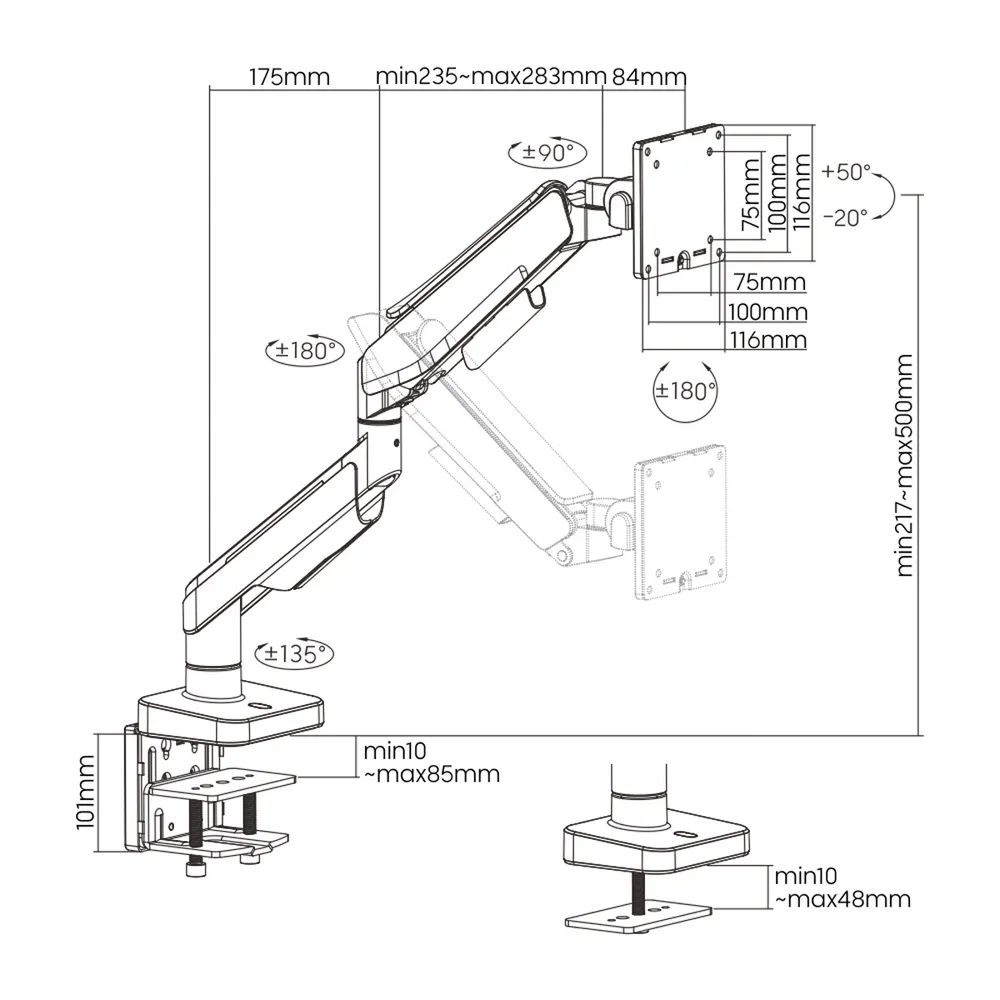 ROLINE LCD-Arm, Tischmontage, Gasfeder, 5 Gelenke, 17-49 Zoll, bis 20 kg