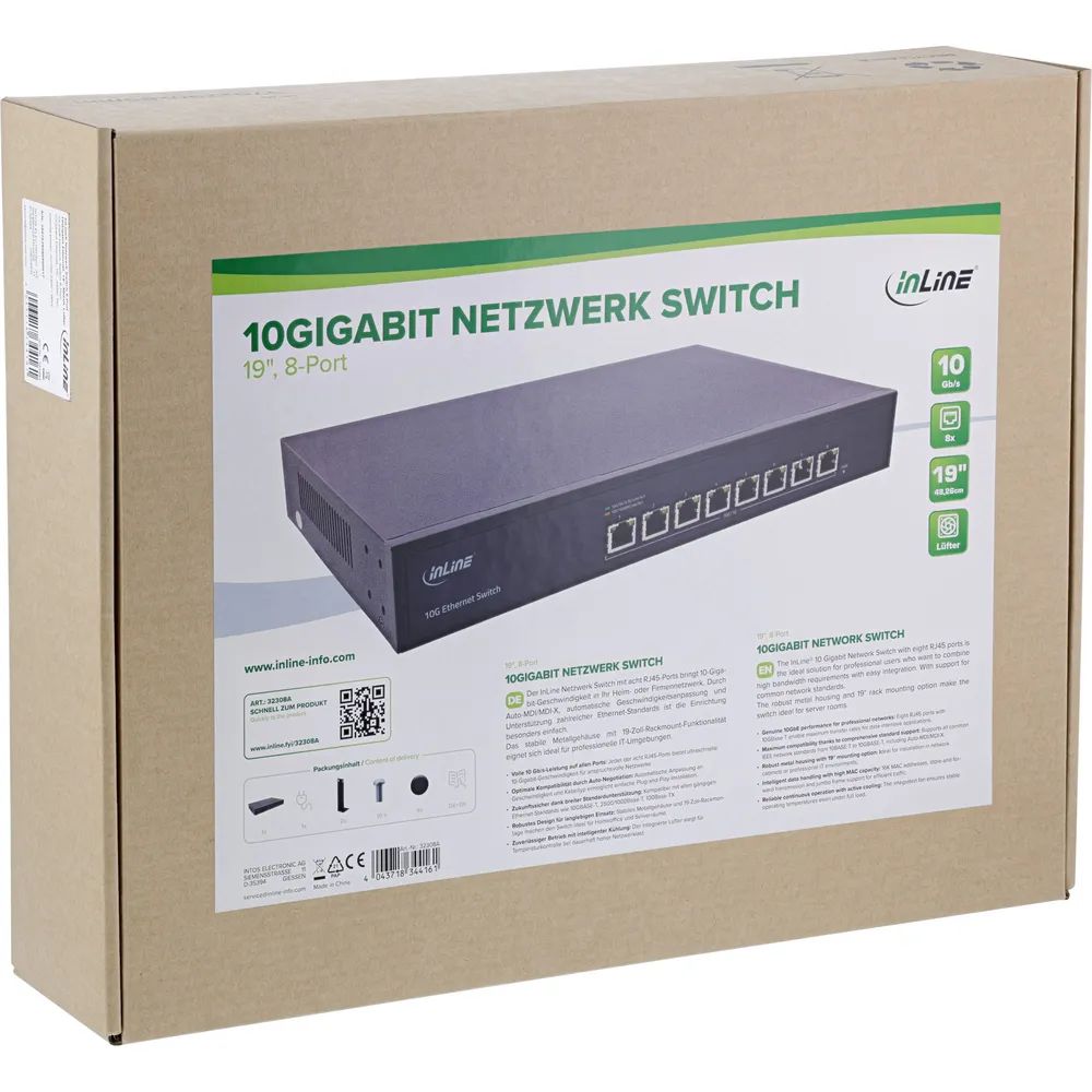 InLine Netzwerk Switch 8-Port - 10Gigabit Ethernet - 19" - Metall - Lüfter
