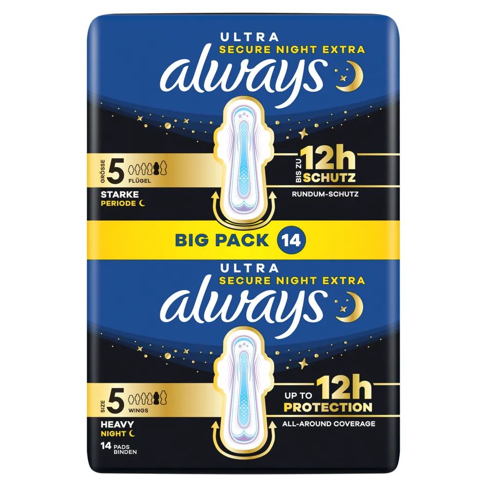 always Ultra Binde - Größe 5 - Secure Night Extra mit Flügeln BigPack 14