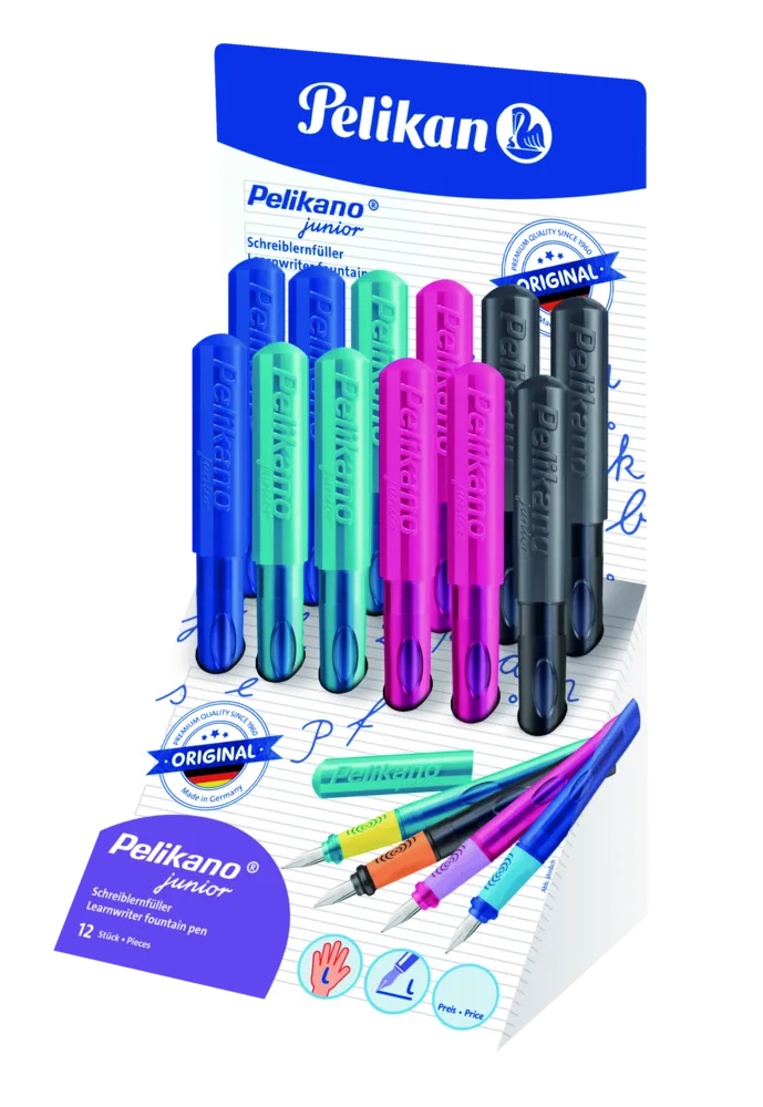 Pelikan Pelikano® Junior Schreiblernfüller für Linkshänder, farbig sortiert, Feder L, Display
