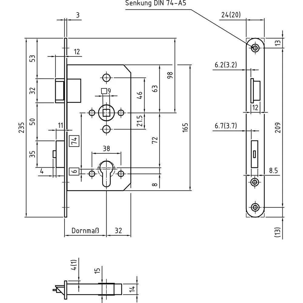 BMH Fluchttürschloss 1113 PZW, 2-flg. Funktion E/EN 179, rechts, DM65, Edelstahl
