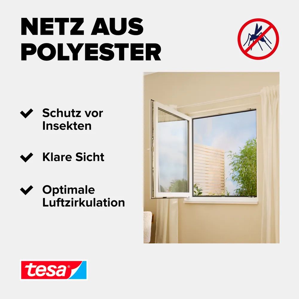 tesa® Fliegengitter Standard 3er-Pack 1,10 × 1,30m, anthrazit, zuverlässiger Insektenschutz
