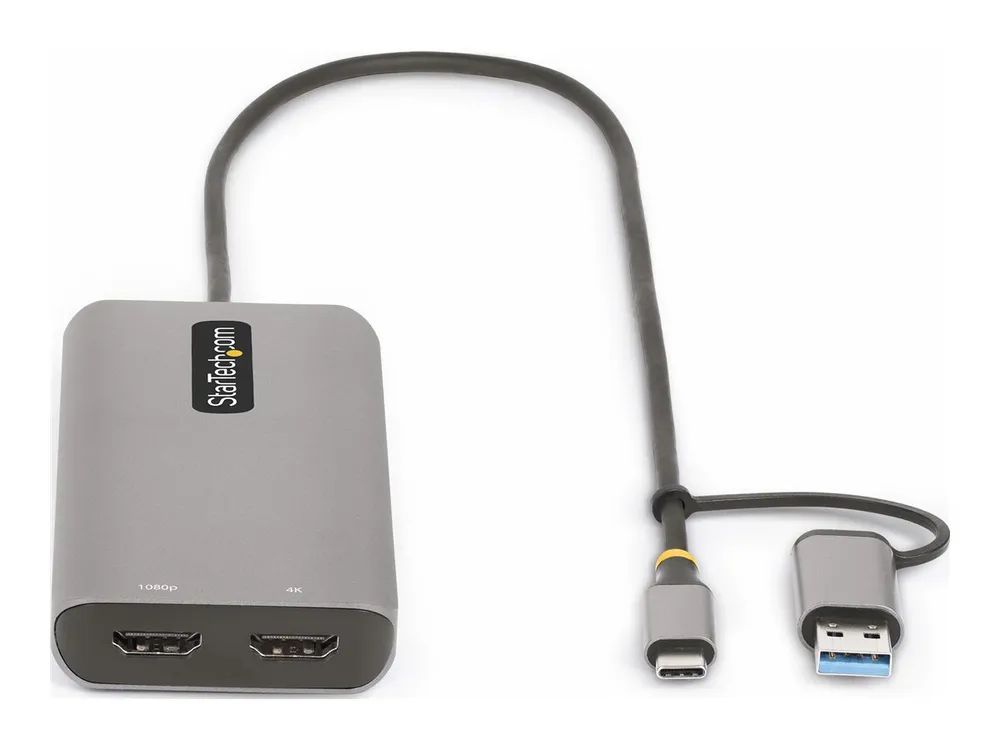 StarTech.com USB-C Multiport Adapter w/Attached USB-C to USB-A Dongle, Dual HDMI (4K30Hz/1080p60Hz)