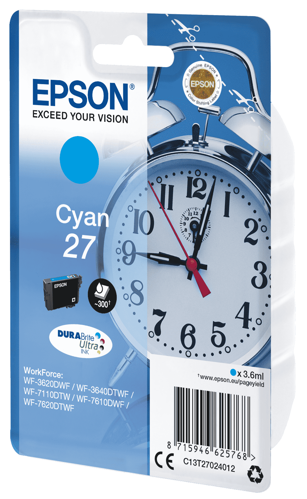 Epson 27 Tinte Wecker Single, Standard, cyan