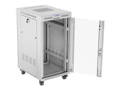 Lanberg FF01 series V2 - Schrank Netzwerkschrank - 600 x 800, flat pack, with glass door, LCD - mit LCD-Bildschirm, Thermostat - freistehend - Grau, RAL 7035 - 22U - 48.3 cm (19")