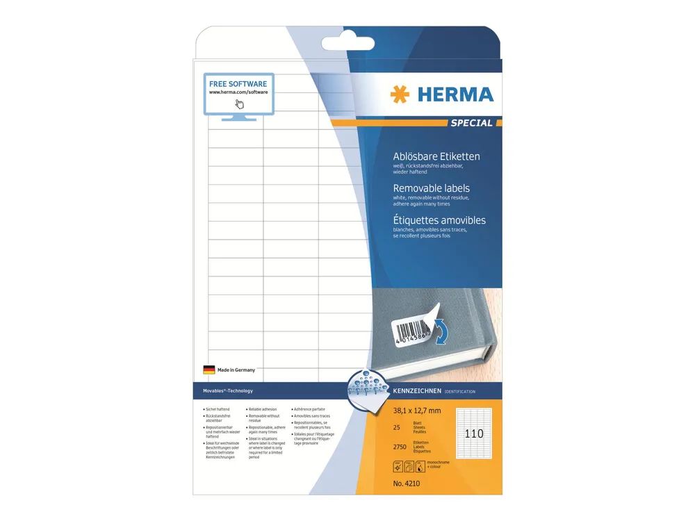HERMA Special - Papier - matt - selbstklebend, entfernbarer Klebstoff - weiß - 38.1 x 12.7 mm 2750 Etikett(en) (25 Bogen x 110)