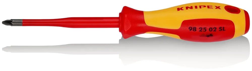 KNIPEX Schraubendreher (Slim) für Kreuzschlitzschrauben Pozidriv® isolierender Mehrkomponenten-Griff, VDE-geprüft brüniert 212 mm