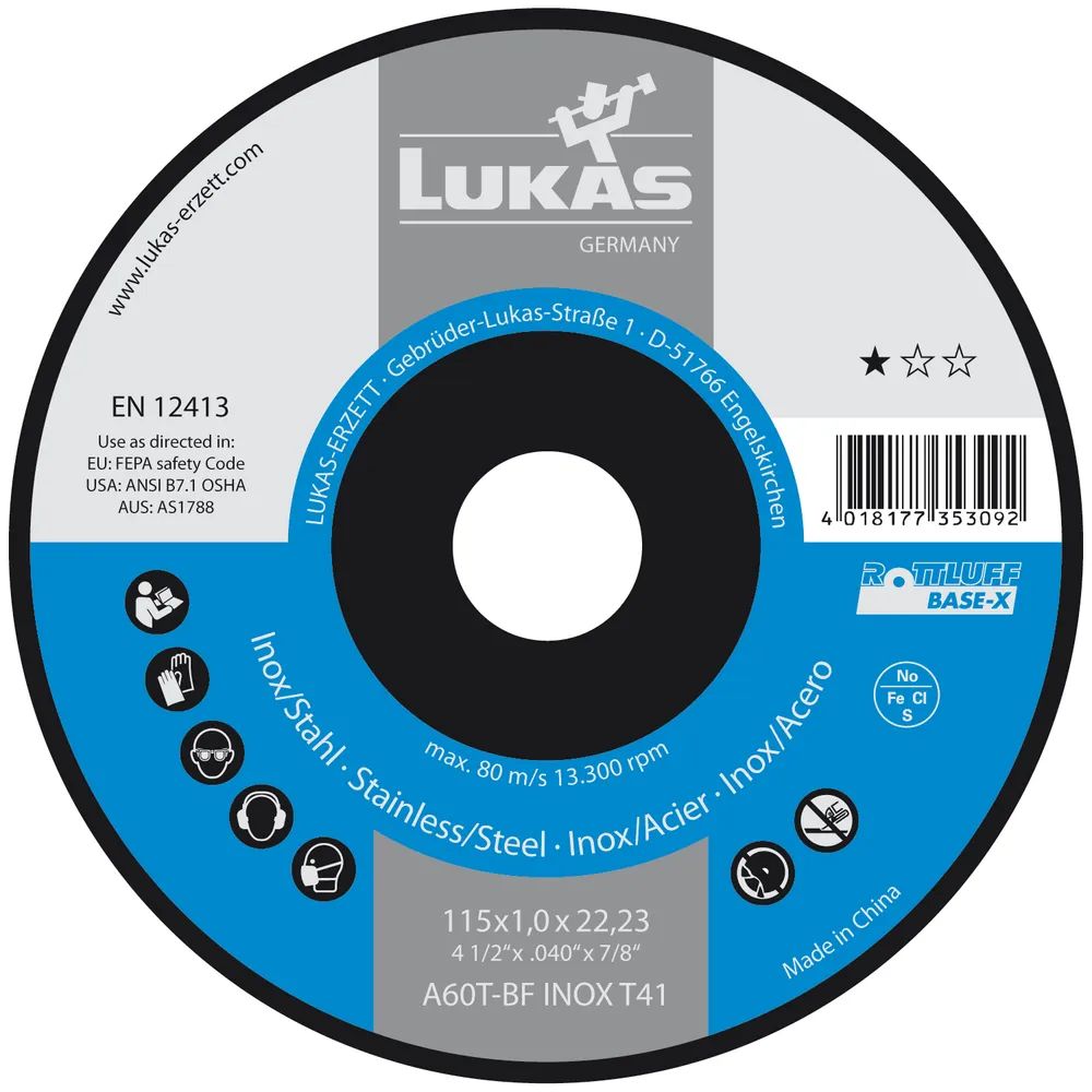 LUKAS Trennscheibe Base-X* gerade Form 115 x 1,0 x 22,23 mm