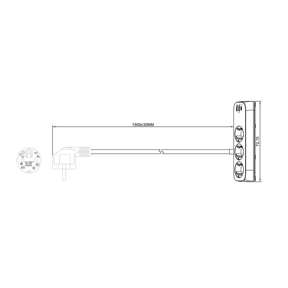 VALUE Tisch-Steckdosenleiste, 3fach mit Schalter, inkl. 3x USB (2x A, 1x C), mit Tischklemme, 1,5 m