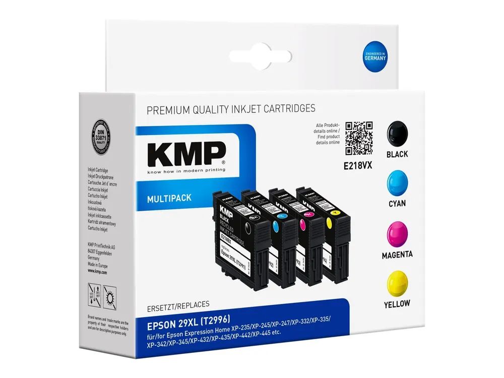 KMP MULTIPACK E218VX - 4er-Pack - Hohe Ergiebigkeit - Schwarz, Gelb, Cyan, Magenta - kompatibel - Tintenpatrone (Alternative zu: Epson 29XL, Epson T2991, Epson T2992, Epson T2993, Epson T2994)