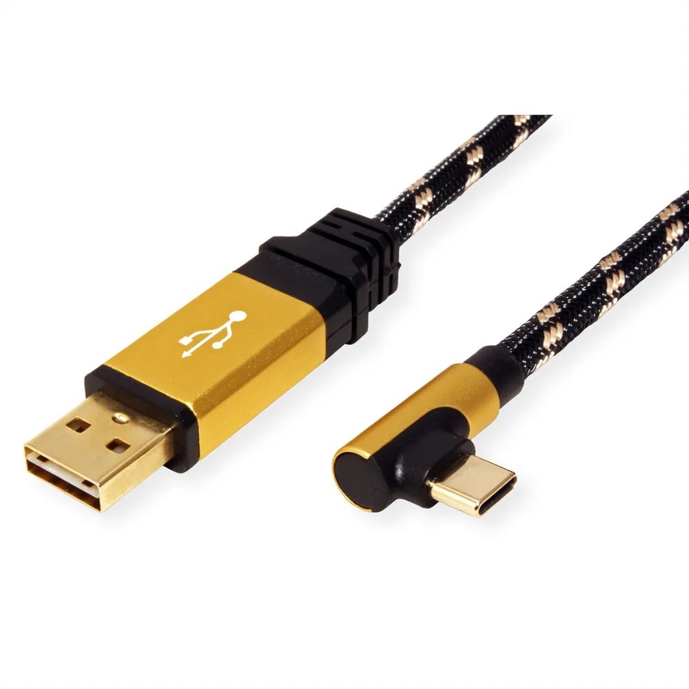 ROLINE GOLD USB 2.0 Kabel, USB A ST reversibel - USB C ST gewinkelt, 1,8 m