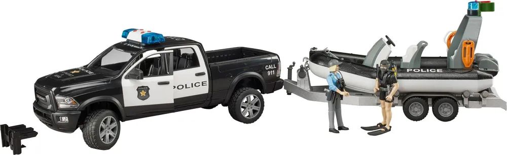 Bruder RAM 2500 Polizei Pickup - L+S Modul - Anhänger mit Boot und 2 Figuren - Fahrzeug-Set - 4 Jahr(e) - Acrylnitril-Butadien-Styrol (ABS) - Schwarz - Weiß
