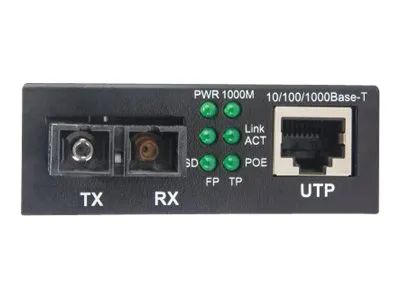 Intellinet Gigabit PoE+ Media Converter, 1000Base-T RJ45 Port to 1000Base-LX (SC)