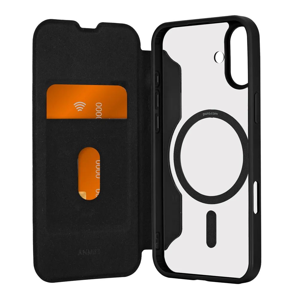 PURO BOOK MAG MagSafe kompatibles Bookcase für iPhone 16 PLUS, schwarz