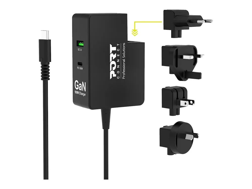 PORT Designs PORT Connect - Netzteil - 100 Watt - 5 A - PD, QC - 3 Ausgabeanschlussstellen (USB, USB-C)