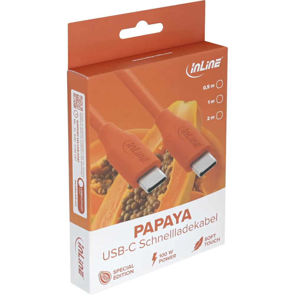 InLine USB 2.0 Kabel - USB-C Schnellladekabel 100W - Papaya/orange 2m
