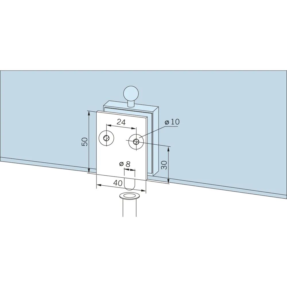 DORMA-Glas Feststellriegel 12.315 mit Bodenbuchse für 10 mm Glas,silber eloxiert