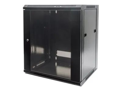 Intellinet Network Cabinet, Wall Mount (Standard), 9U, Usable Depth 410mm/Width 510mm, Black, Flatpack, Max 60kg, Metal & Glass Door, Back Panel, Removeable Sides, Suitable also for use on desk or floor, 19",Parts for wall install (eg screws/rawl plu