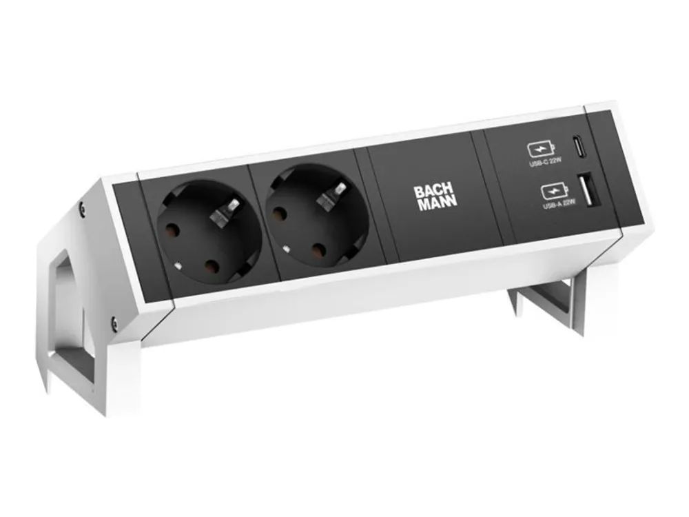 Bachmann DESK 2 - Steckdosenleiste - Inklusive Montageschelle - Wechselstrom 250 V - Eingabe, Eingang GST18i3 - Ausgangsanschlüsse: 2 (2 x CEE 7/3, 24 pin USB-C, USB)