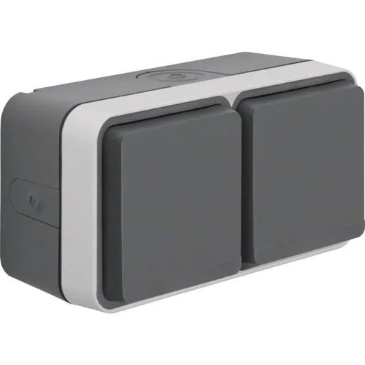 Hager STECKDOSE 2-FACH WAAG.AP IP55 / HAGERS WNC144 GR W.1 BERKER WNC144