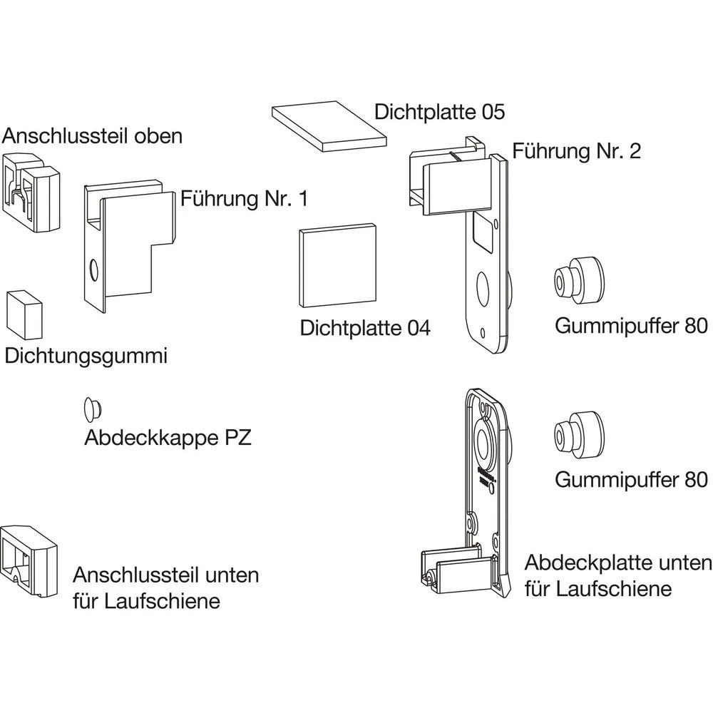 GU HS Zubehör-Beutel Führungsschiene P1786 Laufschiene Höhe 5 mm grau