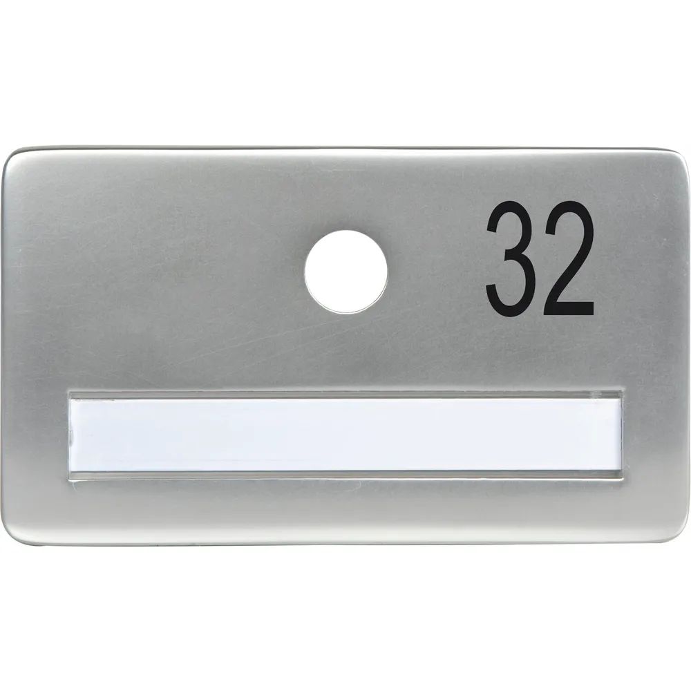 SOLIDO Namensschild ohne Spion, Bohrung ø 14, Alu silber eloxiert, Gravur Nr. 32