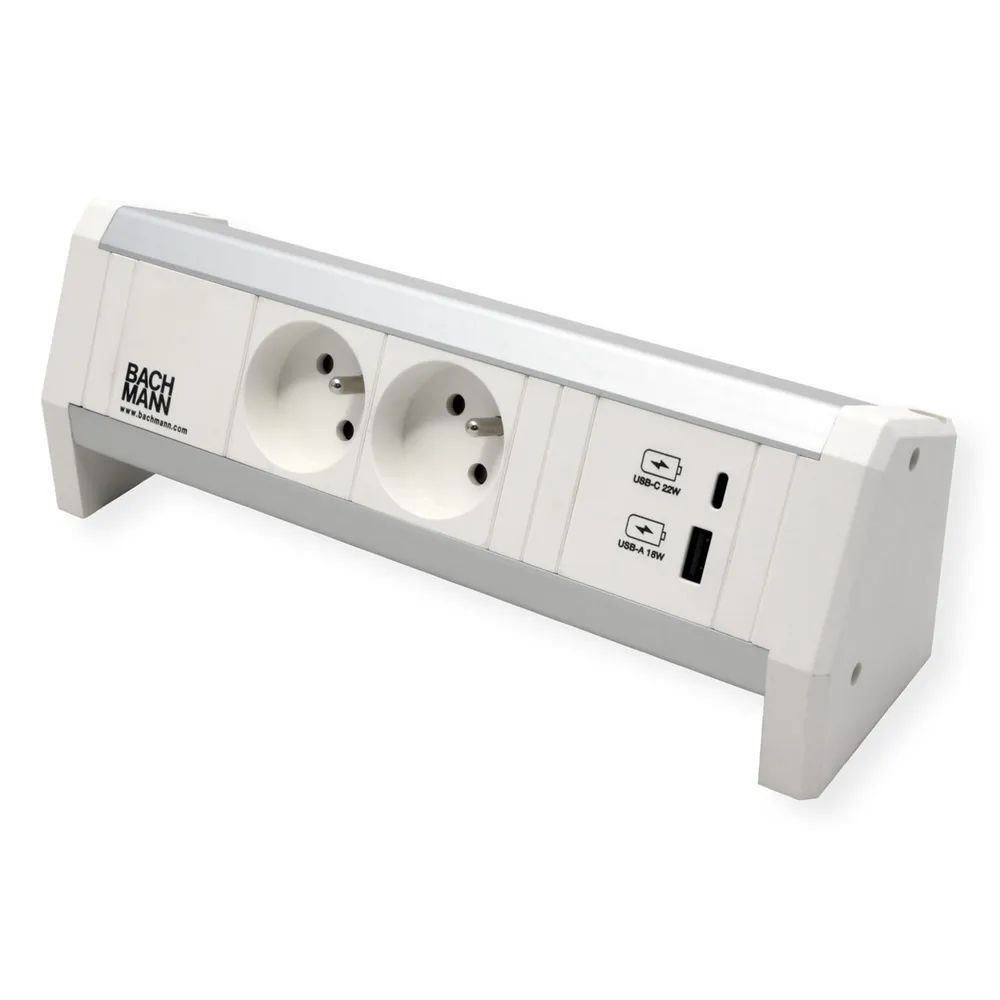 BACHMANN DESK 2xUTE 1xUSB A/C 22W GST18 RAL9010